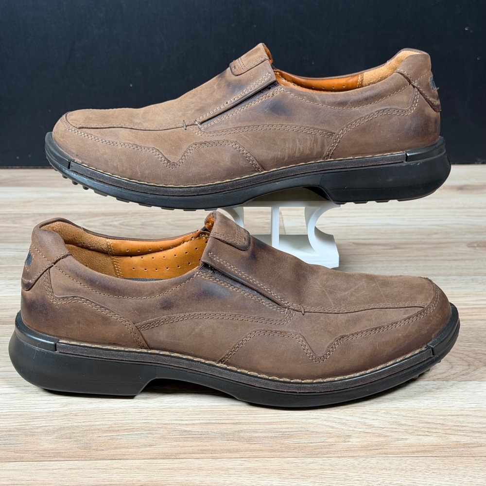 ECCO Fusion II Loafers Mens Size 11 11.5 Brown Leather Shock Point Slip On Shoes